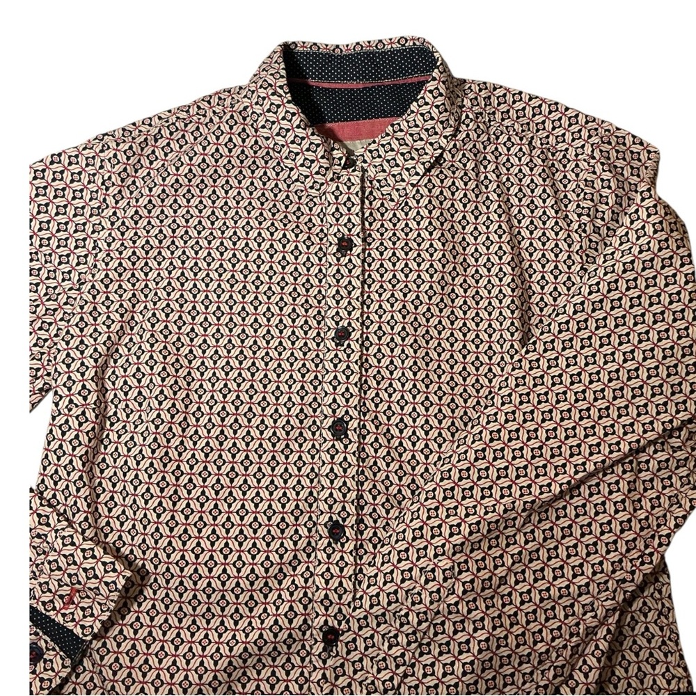 New Nexx York Cotton Button Down Shirt Blue Red Print Size S